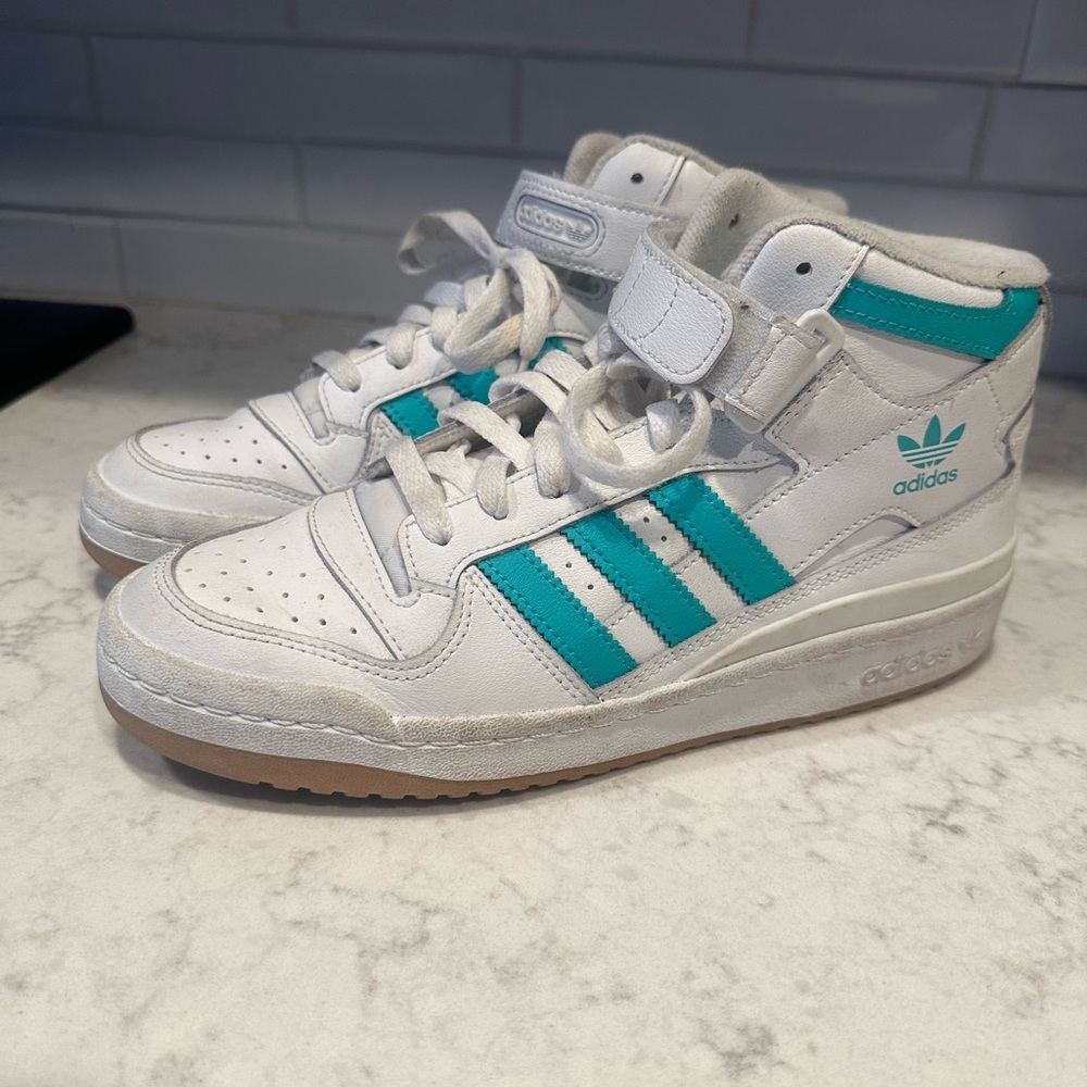 Adidas Kids' White and Teal Sneakers